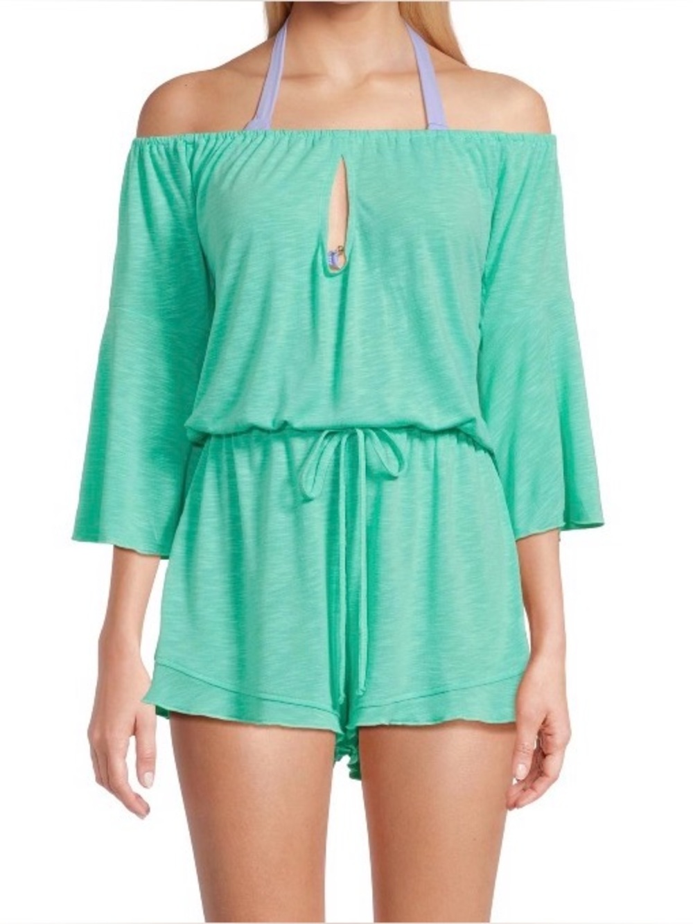 Women’s Becca Brezzy Basics off the shoulder Romper Sz lg